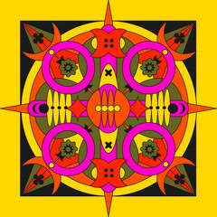 Psychedelic groovy background. Colorful psychedelic optical illusion. Trippy geometric image in the psychedelic style of the '80s - 90s vaporwave.
