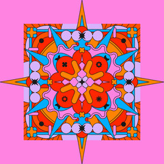 Psychedelic groovy background. Colorful psychedelic optical illusion. Trippy geometric image in the psychedelic style of the '80s - 90s vaporwave.