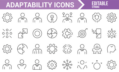 Set of Icons Showing Adaptability, Flexibility, and Problem Solving Concepts