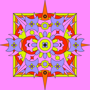 Psychedelic groovy background. Colorful psychedelic optical illusion. Trippy geometric image in the psychedelic style of the '80s - 90s vaporwave.