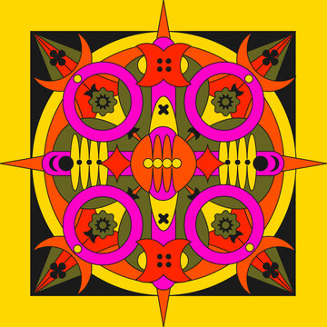 Psychedelic groovy background. Colorful psychedelic optical illusion. Trippy geometric image in the psychedelic style of the '80s - 90s vaporwave.