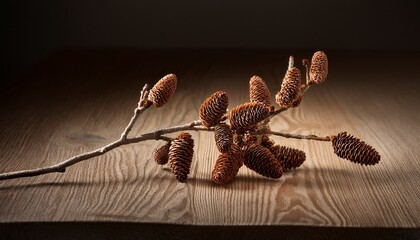 dry alder twig with small brown cones for rustic compositions and natural styling