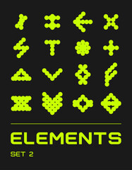 Rave futuristic shapes set. Surreal geometric shapes, abstract backgrounds and patterns, wireframe, cyberpunk elements. Vector elements and signs in trendy style.