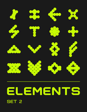 Rave futuristic shapes set. Surreal geometric shapes, abstract backgrounds and patterns, wireframe, cyberpunk elements. Vector elements and signs in trendy style.