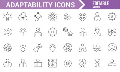 Cognitive Skills and Adaptability Concept Icons Featuring Gears and People