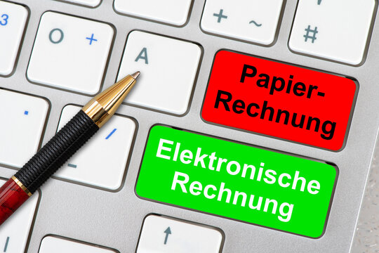 Auf der Tastatur f&uuml;r einen Computer sind zwei Tasten markiert mit dem Aufdruck Papierrechnung und elektronische Rechnung