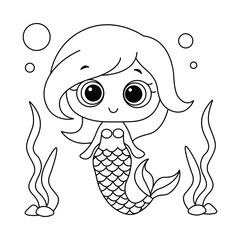 Mermaid hand drawn coloring page for kids