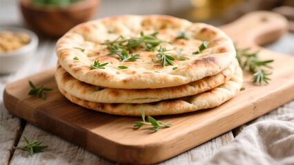 Three warm naan breads with fresh rosemary
