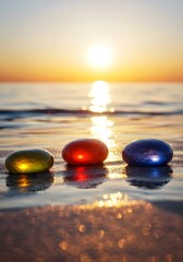 Pastel  Stones on a Beach at Sunrise Colored Smooth background 