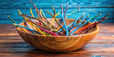 Fototapeta premium Multicolored wooden tree branches in a bowl , interior design, wooden decor
