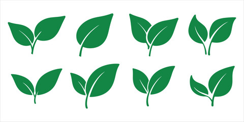 Collection of green leaves isolated on white background