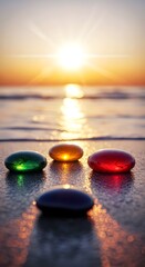 Pastel  Stones on a Beach at Sunrise Colored Smooth background 