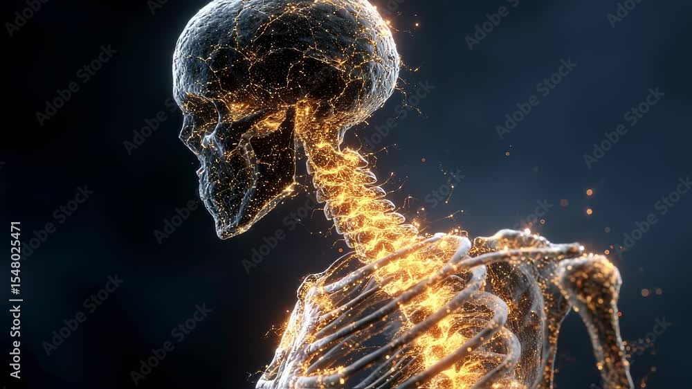 Wall mural skeletal visualization portraying advanced osteoporosis, revealing bone density degradation with lum