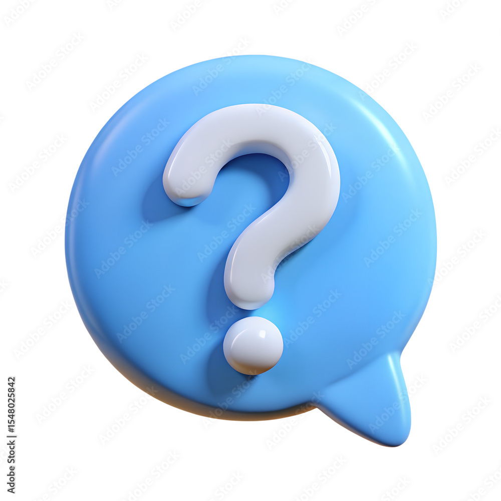 Poster 3d render blue speech bubble question mark isolated on transparent background