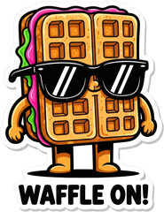 Cartoon waffle character wearing sunglasses isolated sticker food illustration