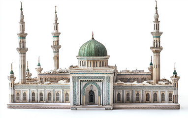 Fototapeta premium Detailed model of the Prophet Mosque in Medina with intricate architectural features. Generative AI.