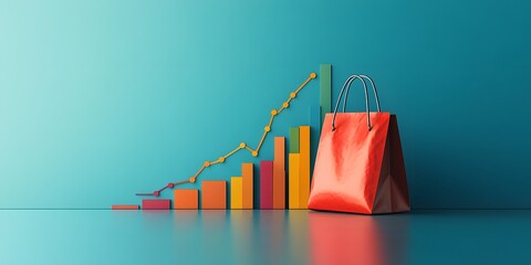 Shopping Bag with Graph and Chart Elements Depicting Growth