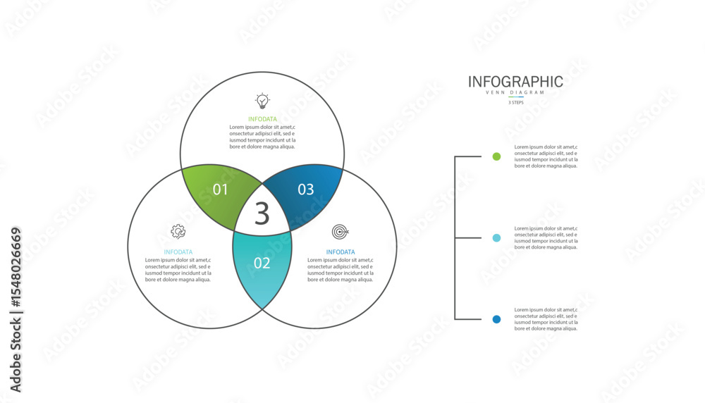 Poster infographic venn diagram chart template for business 3 parts, options, presentation with venn diagra