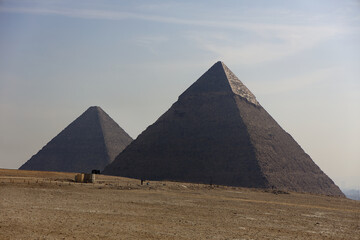 View of the Pyramids of Chephren and Cheops in Giza, Egypt