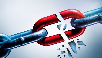 a broken chain with a red and blue link