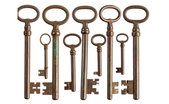 Set of Skeleton Key with Rust and Patina, isolated on a transparent background - Powered by Adobe