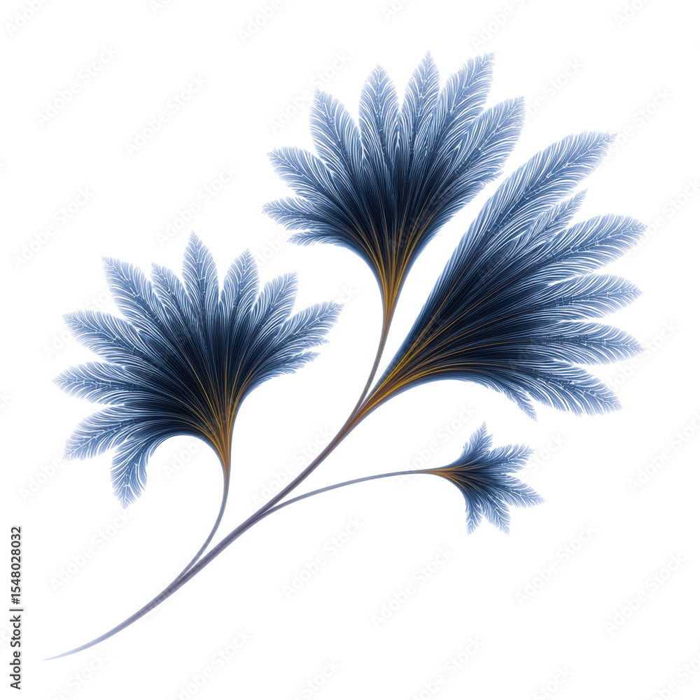 Poster elegant fractal design resembling blue and white feathery leaves with delicate, intricate patterns a