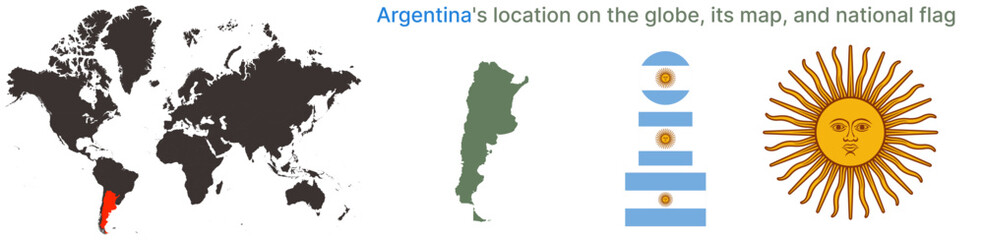 Argentina Political Map with National Flag, Emblem, and Global Location – Transparent Background.