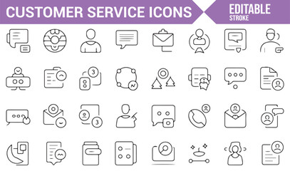 Customer Support and Service Icons Set Featuring Virtual Interaction