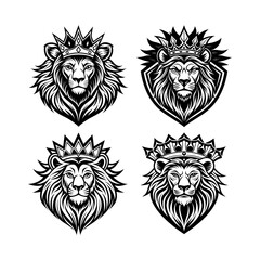 Elegant Black and White Lion Emblem Designs with Crowns