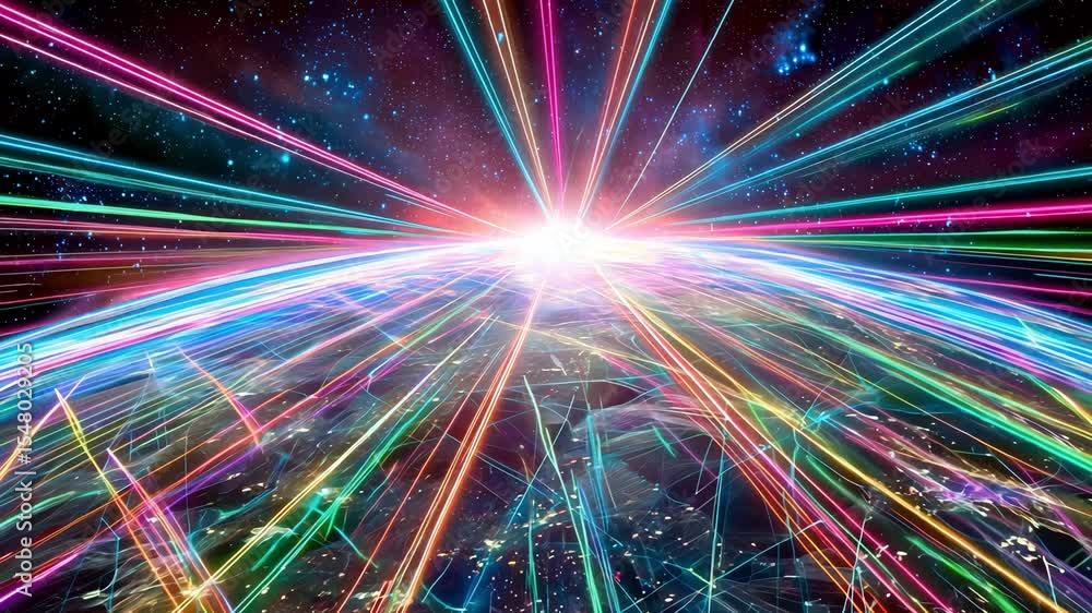 Poster bright lines of laser lights extend from earth into space, symbolizing global connections and energy