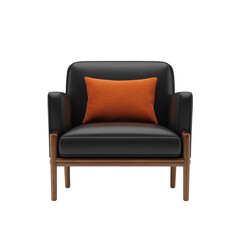 Black leather armchair with orange cushion (1)