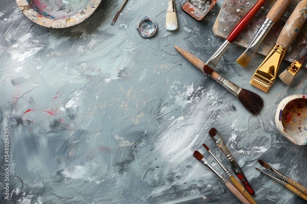 Poster clear pixel image of tools on table for art work and crafting