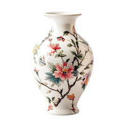 Floral ceramic vase isolated on transparent background