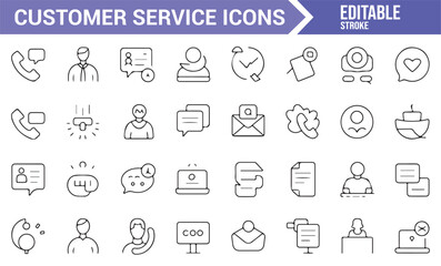 Collection of Customer Support and Service Icons for Virtual Communication