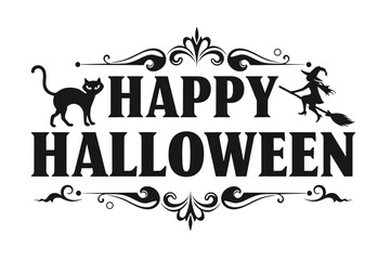 Happy Halloween Typography with Ghosts, Pumpkin and Bats