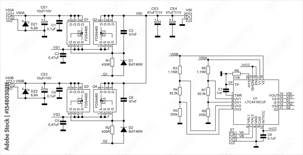Poster schematic diagram of electronic device. vector technical drawing electrical circuit with microcontro