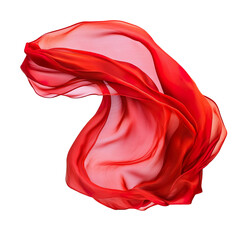 Flying red silk fabric isolated on transparent background