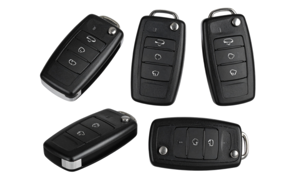 Set of Car Key with Remote Buttons, isolated on a transparent background