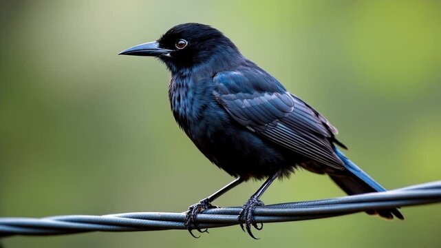 Great-tailed grackle perched on wire