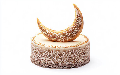 A festive cake decorated with a crescent moon symbolizing celebration and cultural significance. Generative AI.