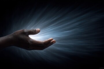 Ethereal hand gently reaching out with luminous energy manifesting the power of intention and creation in a captivating visual representation of human potential and transformation