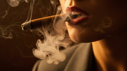 Obraz premium Woman Smoking Cigar