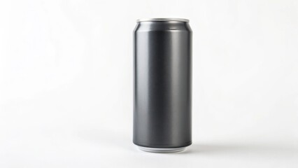 Blank slim soda can mockup A sleek black aluminum can stands upright against a neutral background, emphasizing its minimalist design.