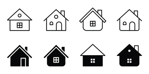 Simple black house icon set on white background. House icon collection.