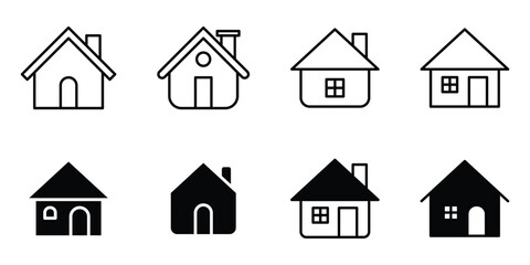 House icons set. Home icon collection. Flat style houses symbols for apps and websites. Vector isolated on white background.