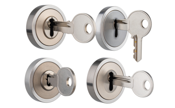 Set of Key Inserted into a Lock Cylinder, isolated on a transparent background