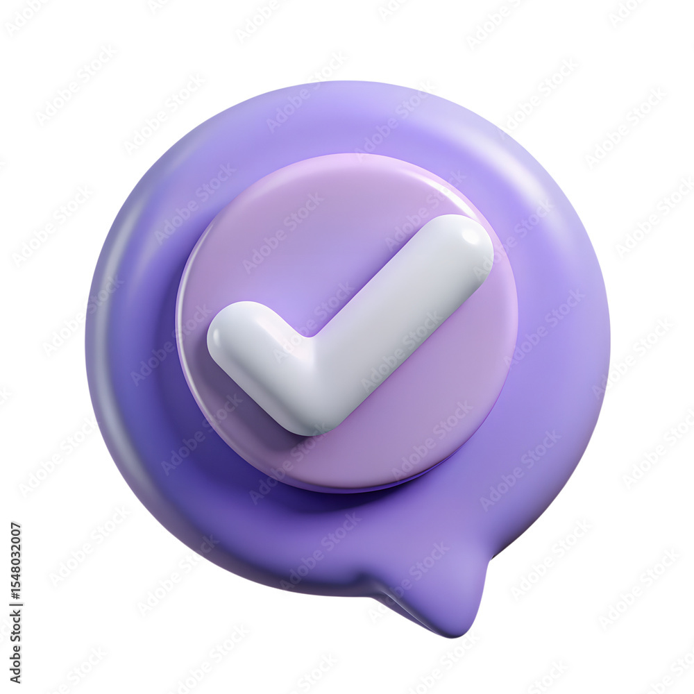Poster 3d render purple check mark bubble isolated on transparent background