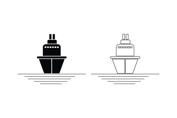 Cruise Ship Vector icon. Ship Front View Icon isolated on white background. Passenger ship vector icon. Fishing ship symbol. Cargo ship icon.