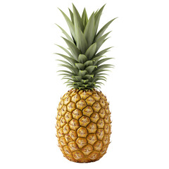 Ripe pineapple with green leaves on a transparent background. Golden yellow fruit, detailed texture