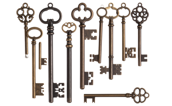 set of Pair of Crossed Keys in Gothic Style, isolated on a transparent background
